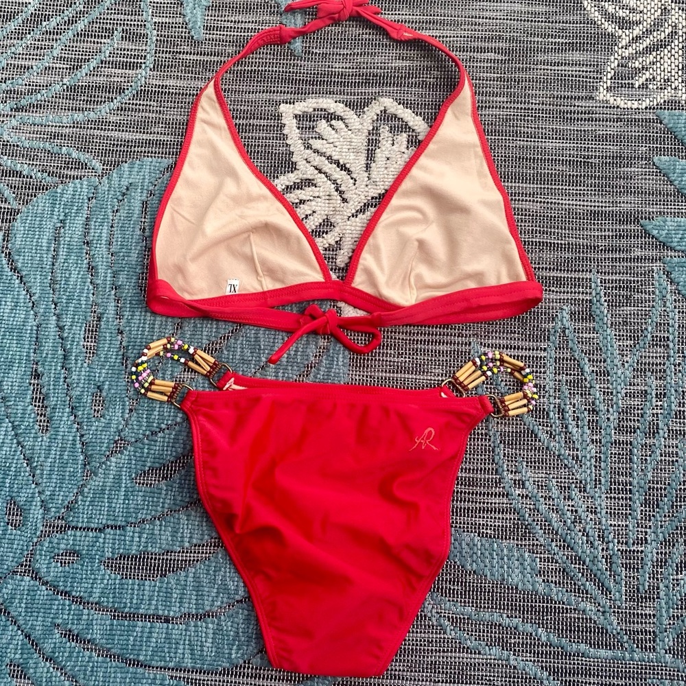 3/$25! Aurea Rio Swimwear Boutique Halter Bikini Top & Brazilian Bottom XL - Picture 5 of 7